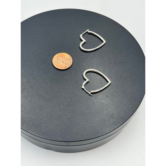 JCM 925 Sterling Silver Heart Hoop Dangle Earrings 1” - Picture 5 of 7